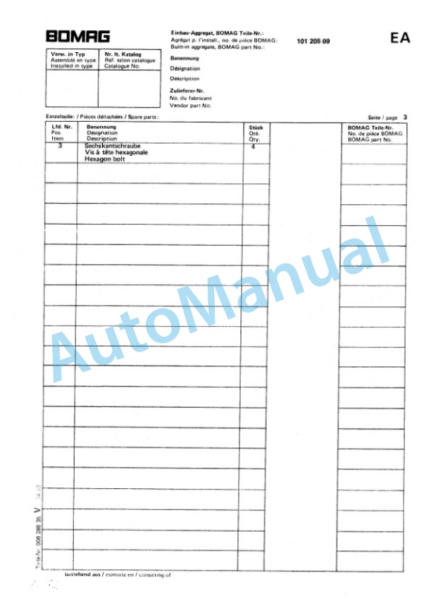 Bomag BW 65 H Double Vibratory Roller Spare Parts Catalogue 00810370 GE 2 Bomag BW 65 H Double Vibratory Roller Spare Parts Catalogue 00810370 GE-2
