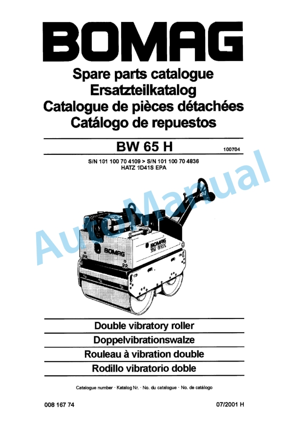 Bomag BW 65 H Double Vibratory Roller Spare Parts Catalogue 00816774 1 Bomag BW 65 H Double Vibratory Roller Spare Parts Catalogue 00816774