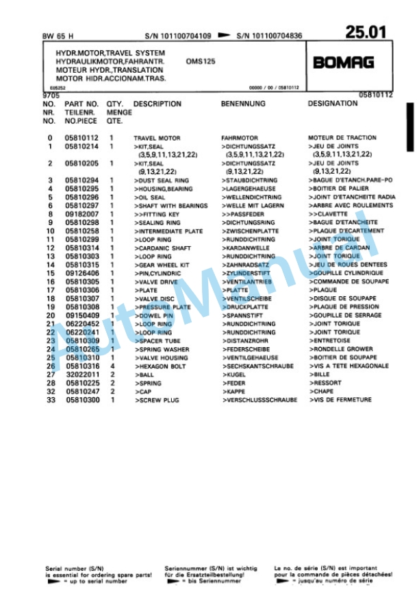 Bomag BW 65 H Double Vibratory Roller Spare Parts Catalogue 00816774 3 Bomag BW 65 H Double Vibratory Roller Spare Parts Catalogue 00816774-3