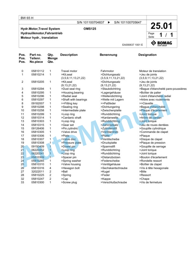 Bomag BW 65 H Double Vibratory Roller Spare Parts Catalogue 00817558 2 Bomag BW 65 H Double Vibratory Roller Spare Parts Catalogue 00817558-2