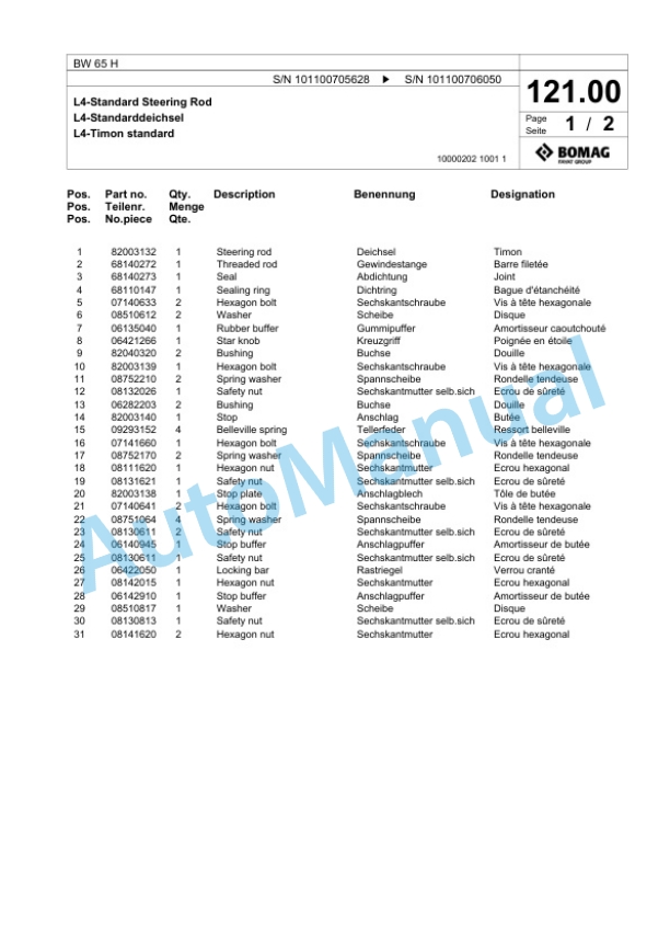 Bomag BW 65 H Double Vibratory Roller Spare Parts Catalogue 00817558 4 Bomag BW 65 H Double Vibratory Roller Spare Parts Catalogue 00817558-4