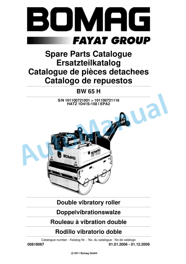 Bomag BW 65 H Double Vibratory Roller Spare Parts Catalogue 00818067 1 Bomag BW 65 H Double Vibratory Roller Spare Parts Catalogue 00818067
