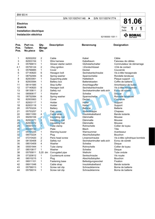 Bomag BW 65 H Double Vibratory Roller Spare Parts Catalogue 00818267 4 Bomag BW 65 H Double Vibratory Roller Spare Parts Catalogue 00818267-4