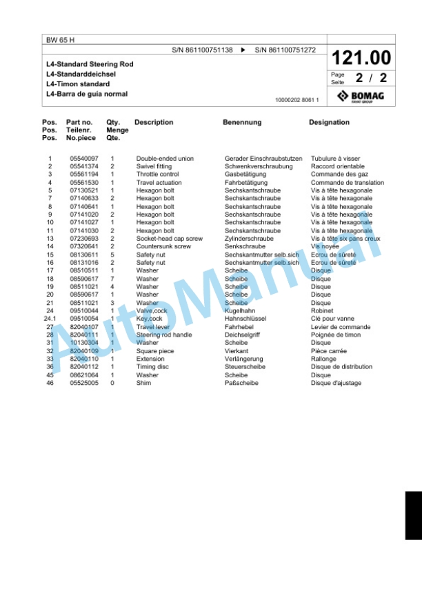 Bomag BW 65 H Double Vibratory Roller Spare Parts Catalogue 00818743 5 Bomag BW 65 H Double Vibratory Roller Spare Parts Catalogue 00818743-5