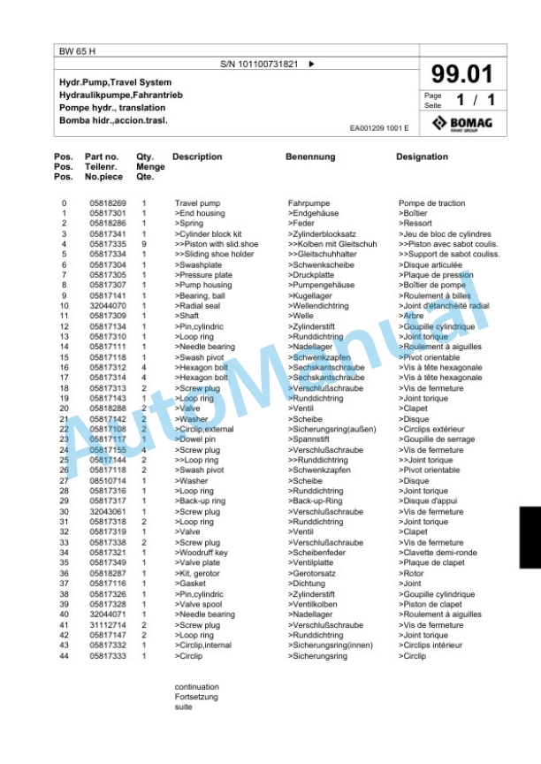 Bomag BW 65 H Double Vibratory Roller Spare Parts Catalogue 00818773 4 Bomag BW 65 H Double Vibratory Roller Spare Parts Catalogue 00818773-4