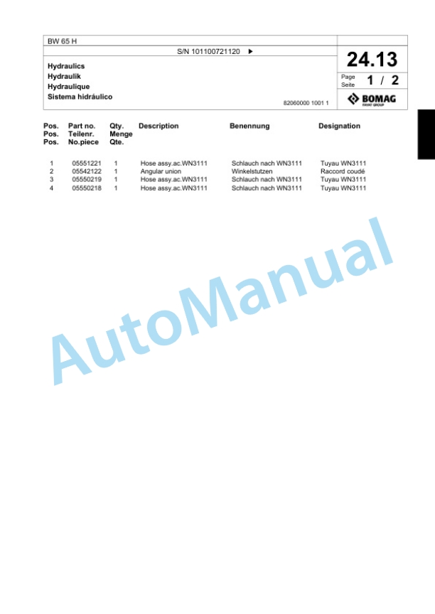 Bomag BW 65 H Double Vibratory Roller Spare Parts Catalogue 00818775 2 Bomag BW 65 H Double Vibratory Roller Spare Parts Catalogue 00818775-2