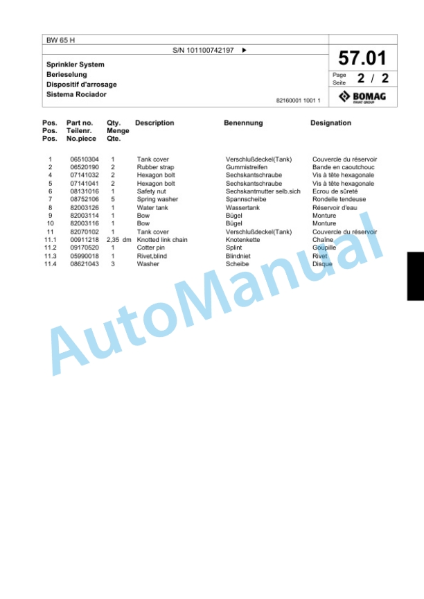 Bomag BW 65 H Double Vibratory Roller Spare Parts Catalogue 00818819 3 Bomag BW 65 H Double Vibratory Roller Spare Parts Catalogue 00818819-3