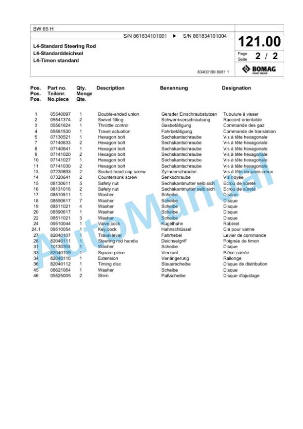 Bomag BW 65 H Double Vibratory Roller Spare Parts Catalogue 00824411 4 Bomag BW 65 H Double Vibratory Roller Spare Parts Catalogue 00824411-4