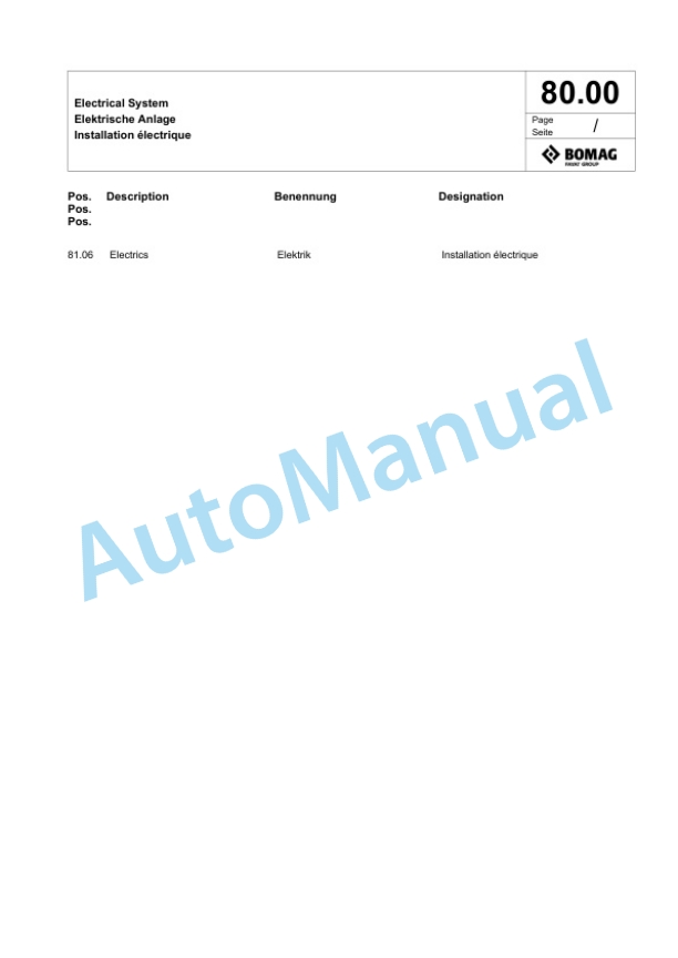 Bomag BW 65 H Double Vibratory Roller Spare Parts Catalogue 00825325 3 Bomag BW 65 H Double Vibratory Roller Spare Parts Catalogue 00825325-3