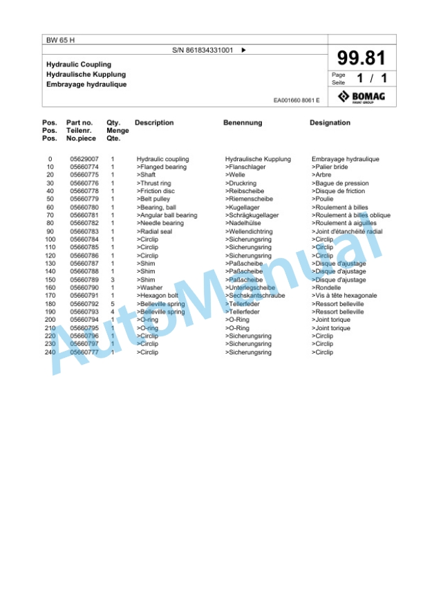 Bomag BW 65 H Double Vibratory Roller Spare Parts Catalogue 00825325 4 Bomag BW 65 H Double Vibratory Roller Spare Parts Catalogue 00825325-4