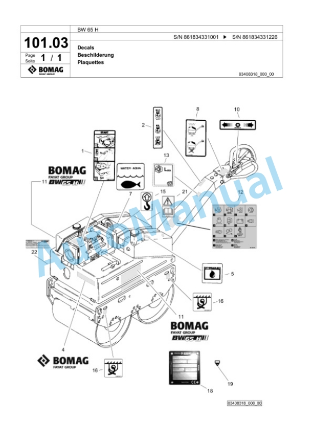 Bomag BW 65 H Double Vibratory Roller Spare Parts Catalogue 00825325 5 Bomag BW 65 H Double Vibratory Roller Spare Parts Catalogue 00825325-5