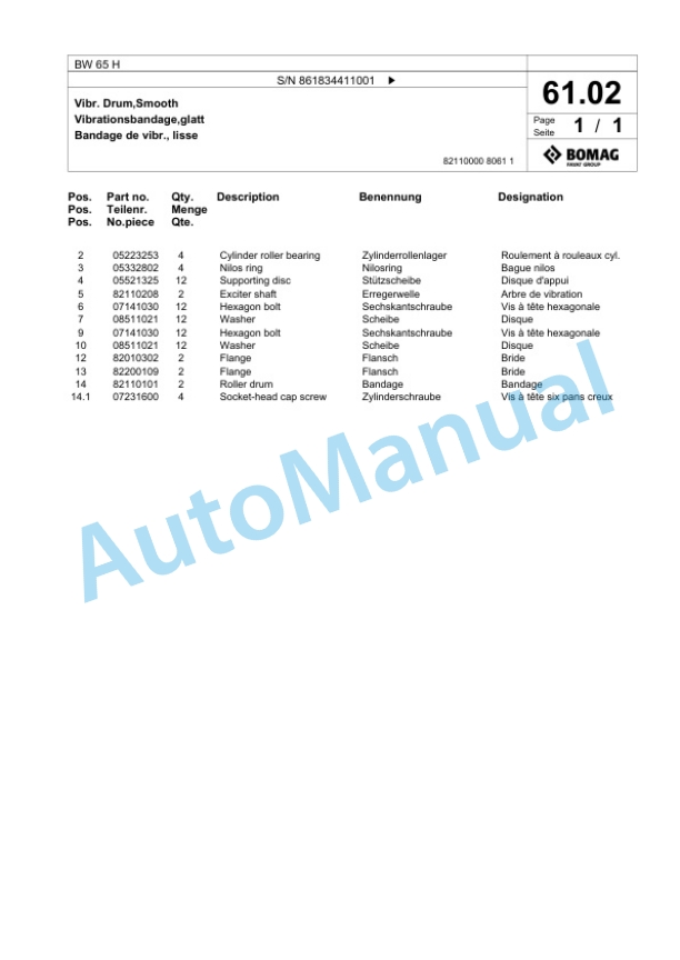 Bomag BW 65 H Double Vibratory Roller Spare Parts Catalogue 00825977 3 Bomag BW 65 H Double Vibratory Roller Spare Parts Catalogue 00825977-3
