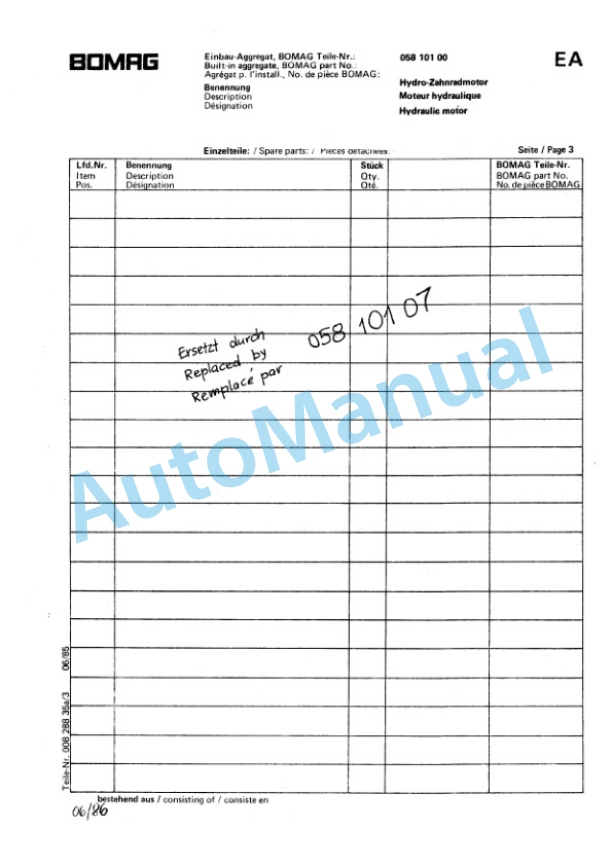 Bomag BW 65 HS Double Vibratory Roller Spare Parts Catalogue 00810383 TR 4 Bomag BW 65 HS Double Vibratory Roller Spare Parts Catalogue 00810383 TR-4