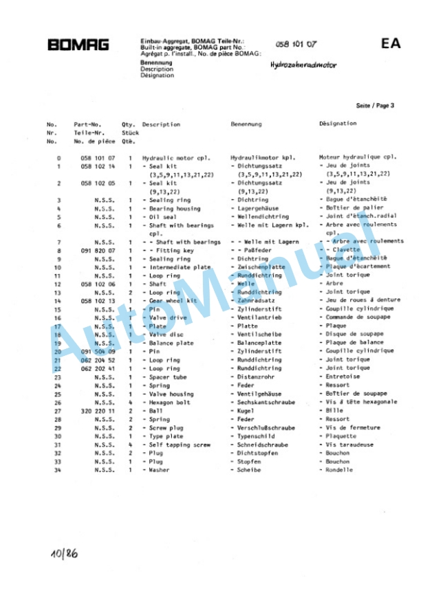 Bomag BW 65 HS Double Vibratory Roller Spare Parts Catalogue 00810383 TR 5 Bomag BW 65 HS Double Vibratory Roller Spare Parts Catalogue 00810383 TR-5