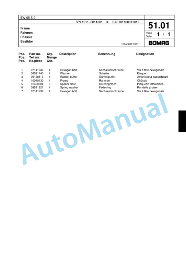 Bomag BW 65 S-2 Double Vibratory Roller Spare Parts Catalogue 00817560 3 Bomag BW 65 S-2 Double Vibratory Roller Spare Parts Catalogue 00817560-3