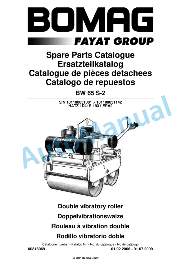 Bomag BW 65 S-2 Double Vibratory Roller Spare Parts Catalogue 00818069 1 Bomag BW 65 S-2 Double Vibratory Roller Spare Parts Catalogue 00818069