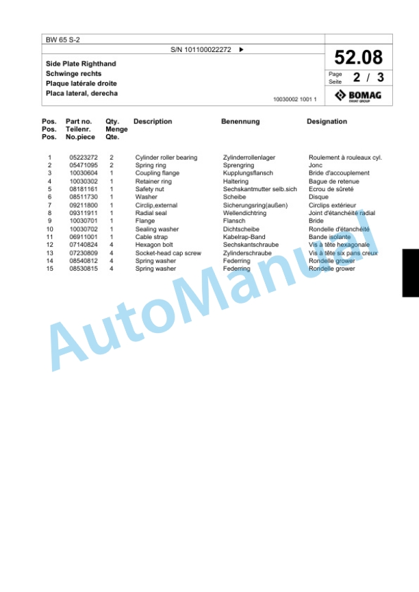 Bomag BW 65 S-2 Double Vibratory Roller Spare Parts Catalogue 00818777 3 Bomag BW 65 S-2 Double Vibratory Roller Spare Parts Catalogue 00818777-3
