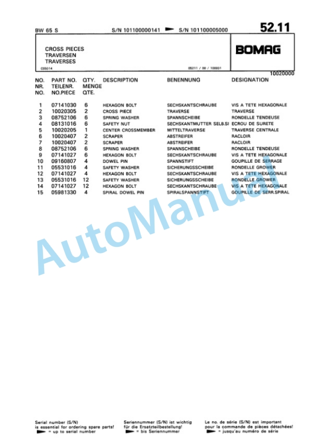 Bomag BW 65 S Double Vibratory Roller Spare Parts Catalogue 00810012 3 Bomag BW 65 S Double Vibratory Roller Spare Parts Catalogue 00810012-3