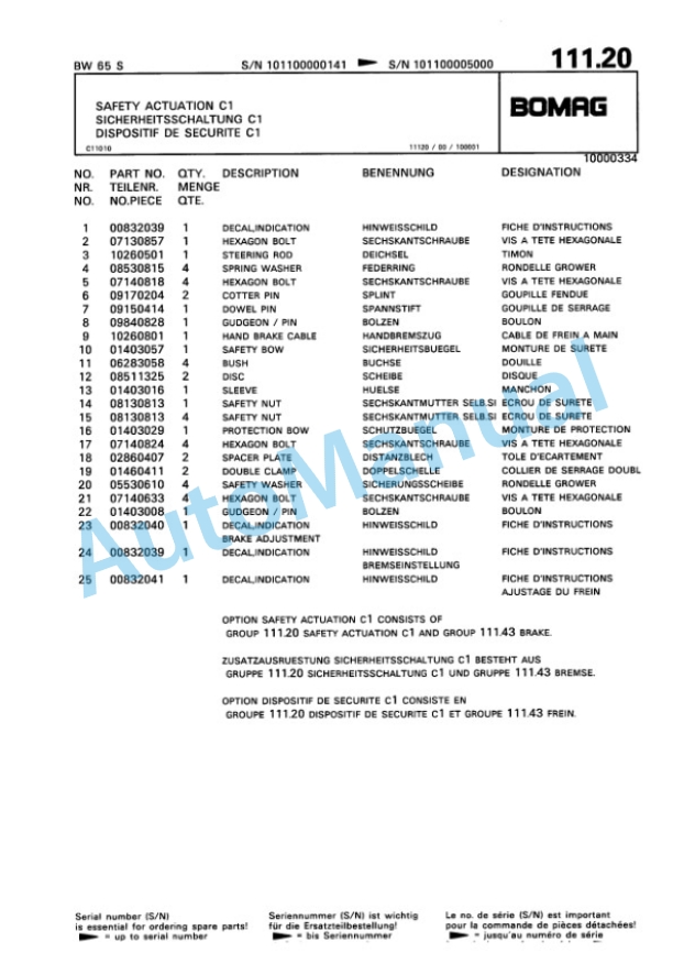 Bomag BW 65 S Double Vibratory Roller Spare Parts Catalogue 00810012 4 Bomag BW 65 S Double Vibratory Roller Spare Parts Catalogue 00810012-4