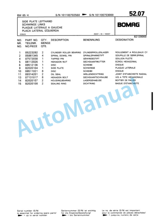 Bomag BW 65 S Double Vibratory Roller Spare Parts Catalogue 00810360 4 Bomag BW 65 S Double Vibratory Roller Spare Parts Catalogue 00810360-4