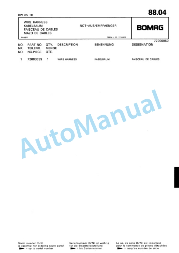 Bomag BW 65 TR, BW 85 TR, BW 105 TR Trench Compactor Spare Parts Catalogue 00815211 4 Bomag BW 65 TR, BW 85 TR, BW 105 TR Trench Compactor Spare Parts Catalogue 00815211-4