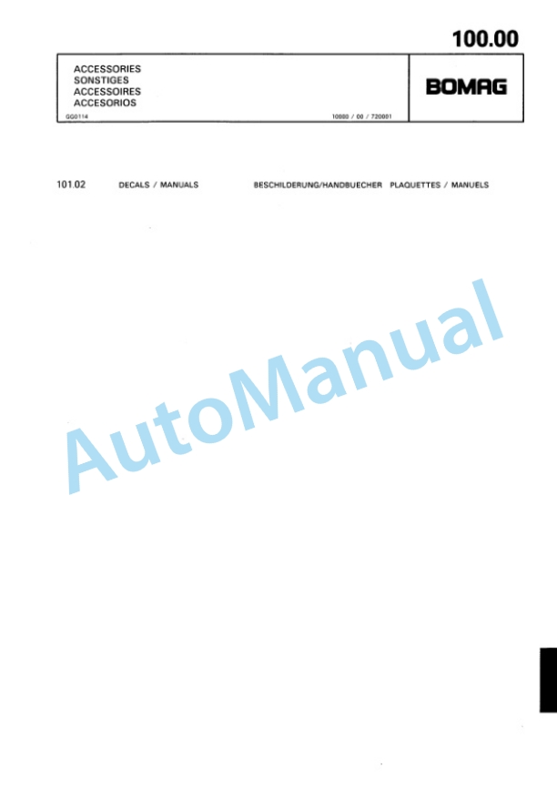 Bomag BW 65 TR, BW 85 TR, BW 105 TR Trench Compactor Spare Parts Catalogue 00815211 5 Bomag BW 65 TR, BW 85 TR, BW 105 TR Trench Compactor Spare Parts Catalogue 00815211-5