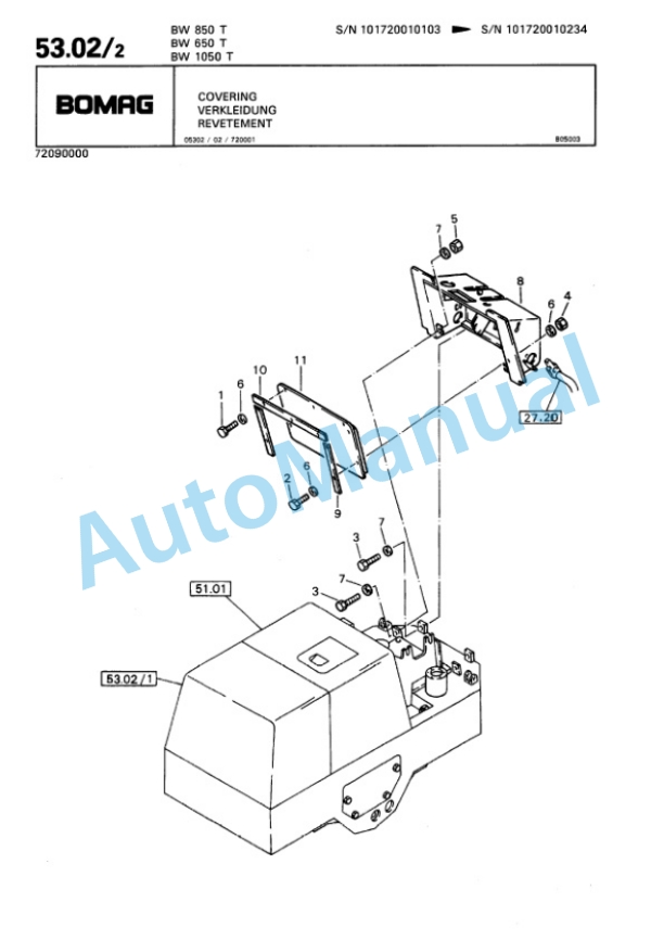 Bomag BW 650 T, BW 850 T, BW 1050 T Trench Compactor Spare Parts Catalogue 00815203 5 Bomag BW 650 T, BW 850 T, BW 1050 T Trench Compactor Spare Parts Catalogue 00815203-5