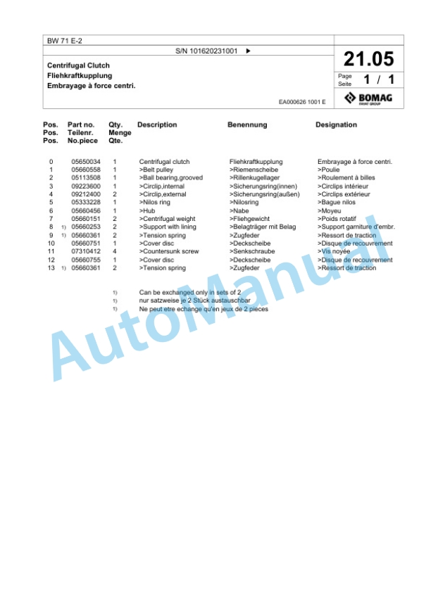 Bomag BW 71 E-2 Single-Drum Vibration Roller Spare Parts Catalogue 00817562 2 Bomag BW 71 E-2 Single-Drum Vibration Roller Spare Parts Catalogue 00817562-2