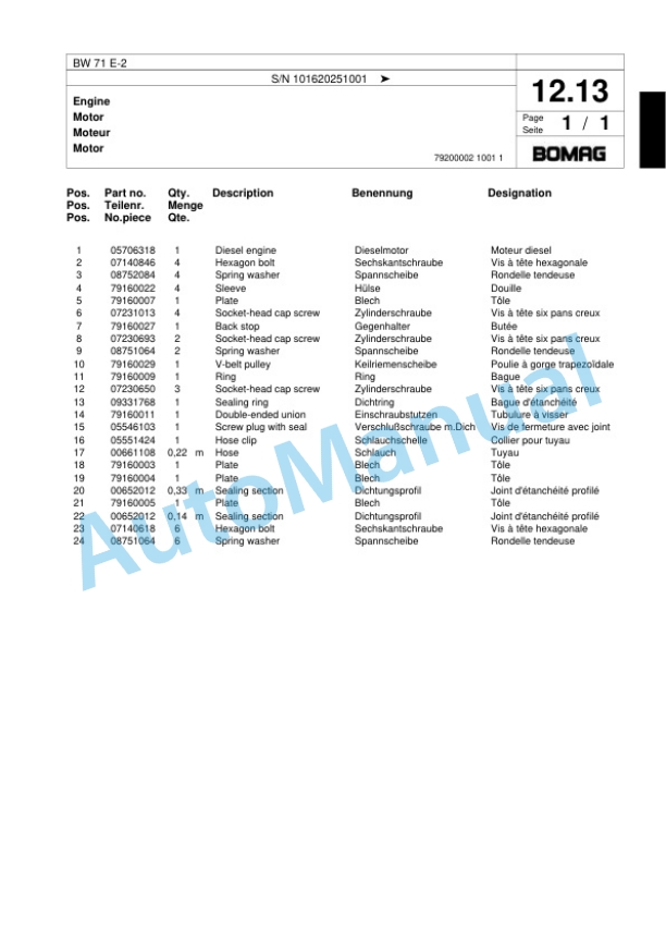 Bomag BW 71 E-2 Single-Drum Vibration Roller Spare Parts Catalogue 00818081 2 Bomag BW 71 E-2 Single-Drum Vibration Roller Spare Parts Catalogue 00818081-2