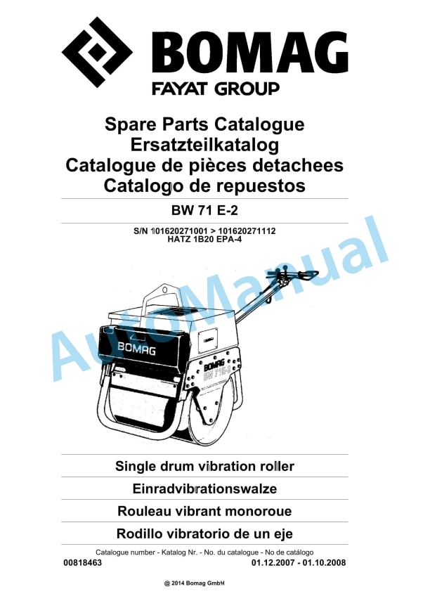 Bomag BW 71 E-2 Single-Drum Vibration Roller Spare Parts Catalogue 00818463