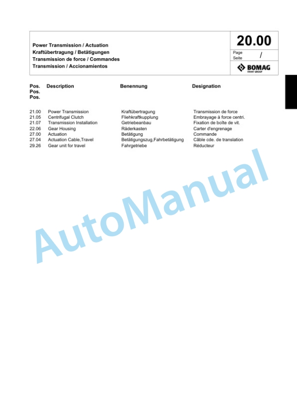Bomag BW 71 E-2 Single-Drum Vibration Roller Spare Parts Catalogue 00824551 2 Bomag BW 71 E-2 Single-Drum Vibration Roller Spare Parts Catalogue 00824551-2