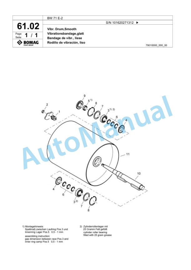 Bomag BW 71 E-2 Single-Drum Vibration Roller Spare Parts Catalogue 00824551 4 Bomag BW 71 E-2 Single-Drum Vibration Roller Spare Parts Catalogue 00824551-4