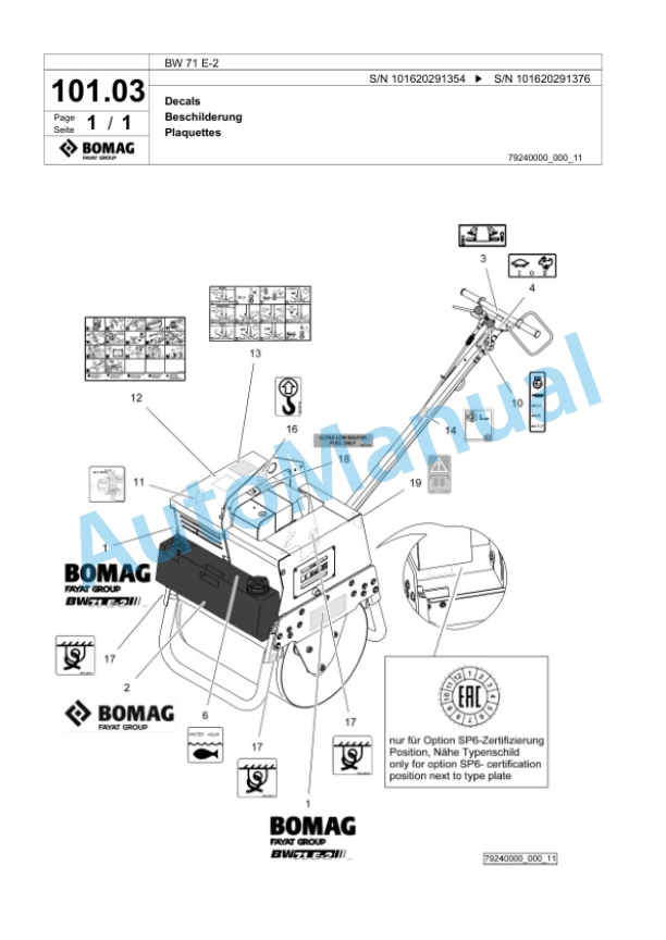 Bomag BW 71 E-2 Single-Drum Vibration Roller Spare Parts Catalogue 00824783 5 Bomag BW 71 E-2 Single-Drum Vibration Roller Spare Parts Catalogue 00824783-5