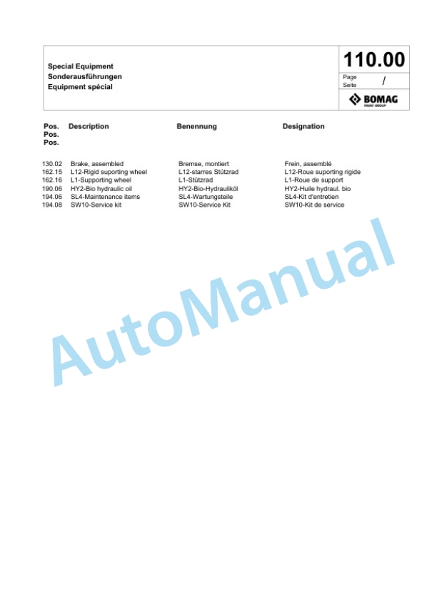 Bomag BW 71 E-2 Single-Drum Vibration Roller Spare Parts Catalogue 00825515 5 Bomag BW 71 E-2 Single-Drum Vibration Roller Spare Parts Catalogue 00825515-5