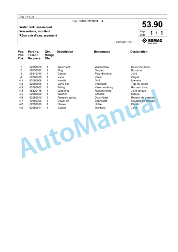 Bomag BW 71 E-2 Single-Drum Vibration Roller Spare Parts Catalogue 00825901 3 Bomag BW 71 E-2 Single-Drum Vibration Roller Spare Parts Catalogue 00825901-3
