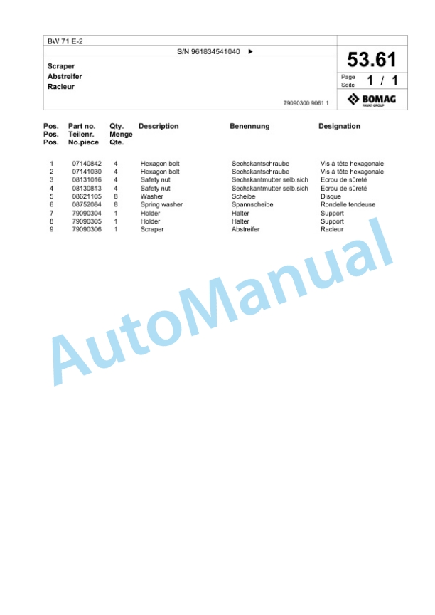 Bomag BW 71 E-2 Single-Drum Vibration Roller Spare Parts Catalogue 00826209 3 Bomag BW 71 E-2 Single-Drum Vibration Roller Spare Parts Catalogue 00826209-3