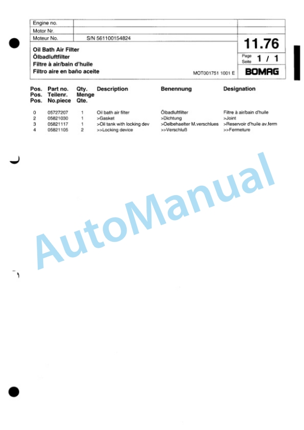 Bomag BW 71 E Single Drum Vibratory Roller Spare Parts Catalogue 00817249 2 Bomag BW 71 E Single Drum Vibratory Roller Spare Parts Catalogue 00817249-2