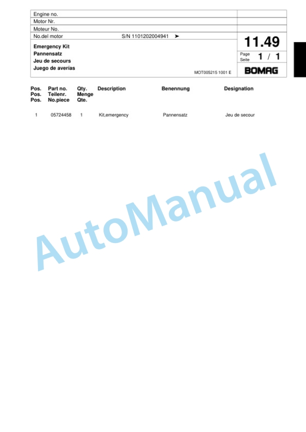Bomag BW 71 EHB-2 Single-Drum Vibration Roller Spare Parts Catalogue 00817601 2 Bomag BW 71 EHB-2 Single-Drum Vibration Roller Spare Parts Catalogue 00817601-2