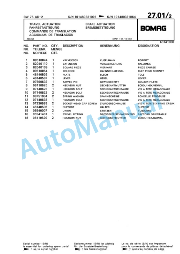 Bomag BW 75 AD-2 Double Vibratory Roller Spare Parts Catalogue 00811410 2 Bomag BW 75 AD-2 Double Vibratory Roller Spare Parts Catalogue 00811410-2