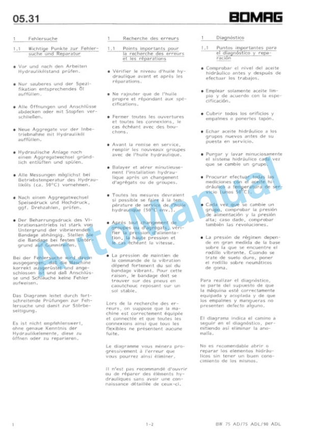 Bomag BW 75 AD, BW 75 ADL, BW 90 ADL Tandem Vibrating Roller Repair Instructions 00819015 4 Bomag BW 75 AD, BW 75 ADL, BW 90 ADL Tandem Vibrating Roller Repair Instructions 00819015-4