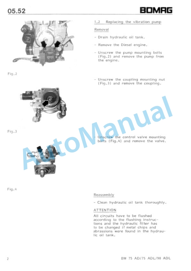 Bomag BW 75 AD, BW 75 ADL, BW 90 ADL Tandem Vibrating Roller Repair Instructions 00819015 5 Bomag BW 75 AD, BW 75 ADL, BW 90 ADL Tandem Vibrating Roller Repair Instructions 00819015-5