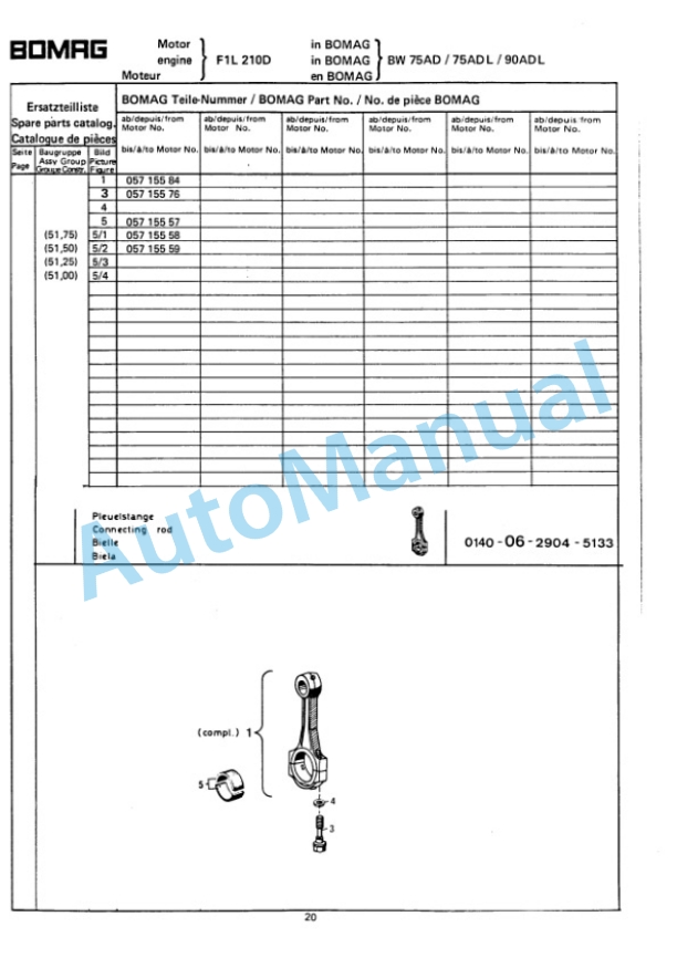 Bomag BW 75 AD, BW 75 ADL Double Vibratory Roller Spare Parts Catalogue 00810470 4 Bomag BW 75 AD, BW 75 ADL Double Vibratory Roller Spare Parts Catalogue 00810470-4