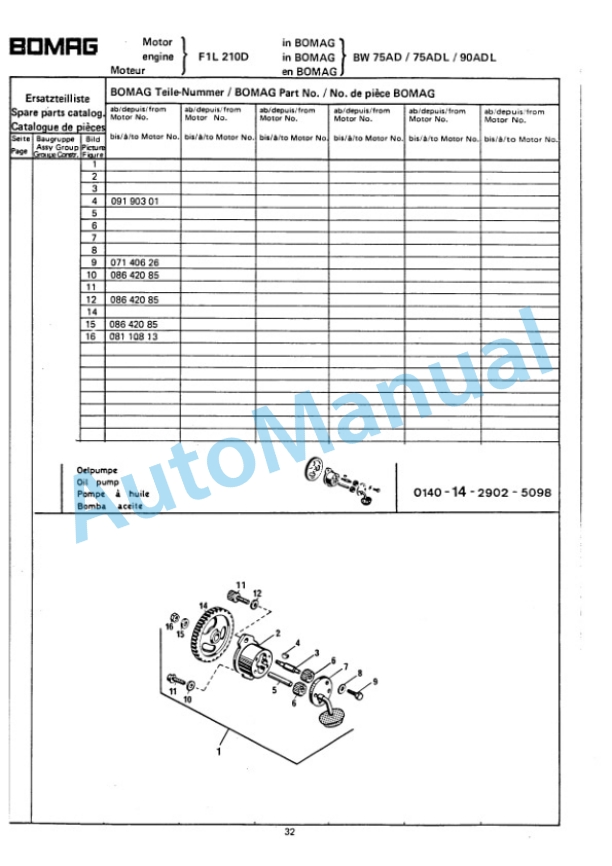 Bomag BW 75 AD, BW 75 ADL Double Vibratory Roller Spare Parts Catalogue 00810470 5 Bomag BW 75 AD, BW 75 ADL Double Vibratory Roller Spare Parts Catalogue 00810470-5
