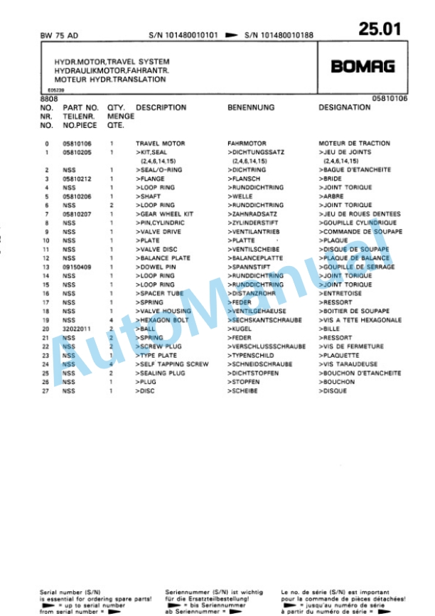 Bomag BW 75 AD Double Vibratory Roller Spare Parts Catalogue 00810032 3 Bomag BW 75 AD Double Vibratory Roller Spare Parts Catalogue 00810032-3