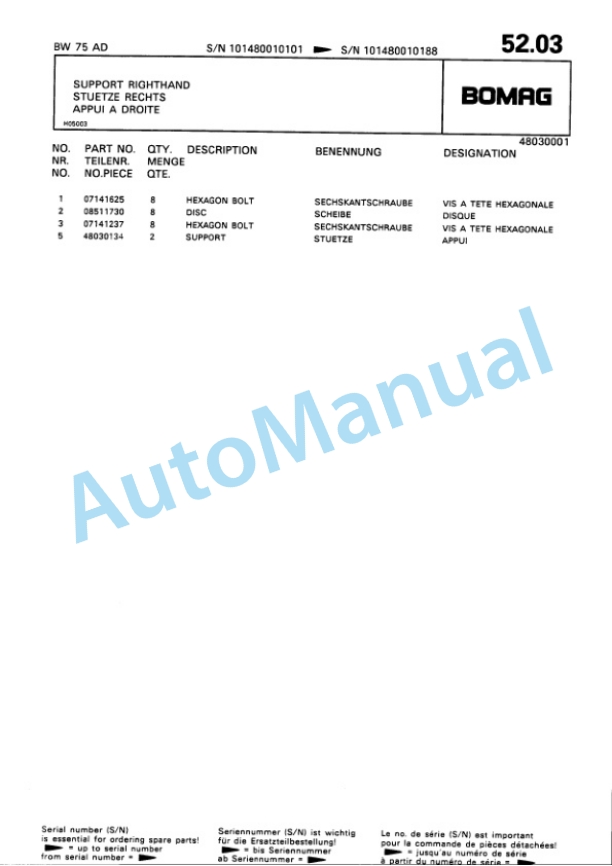 Bomag BW 75 AD Double Vibratory Roller Spare Parts Catalogue 00810032 5 Bomag BW 75 AD Double Vibratory Roller Spare Parts Catalogue 00810032-5