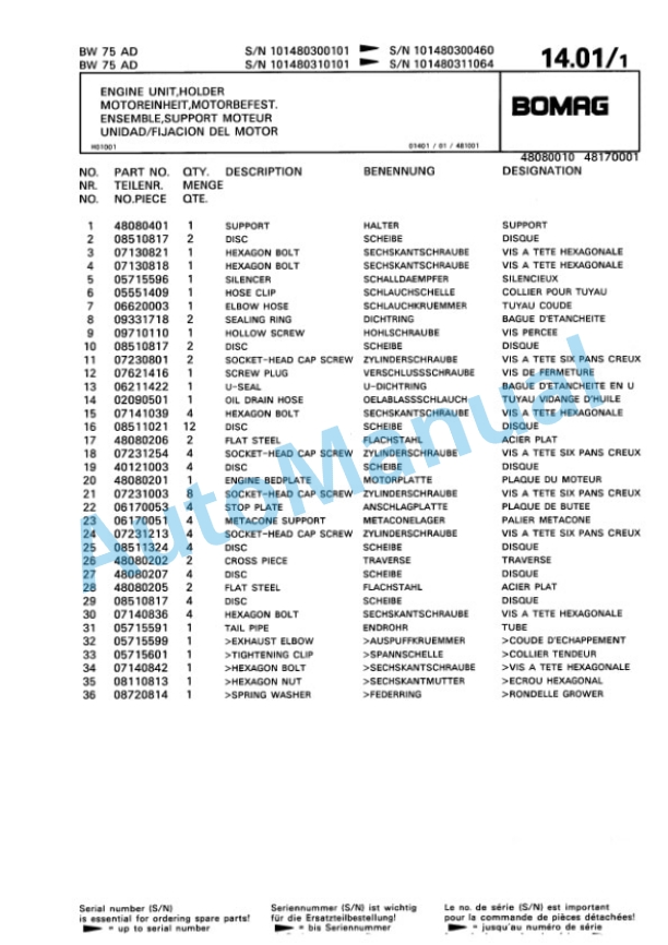Bomag BW 75 AD Double Vibratory Roller Spare Parts Catalogue 00810132 2 Bomag BW 75 AD Double Vibratory Roller Spare Parts Catalogue 00810132-2