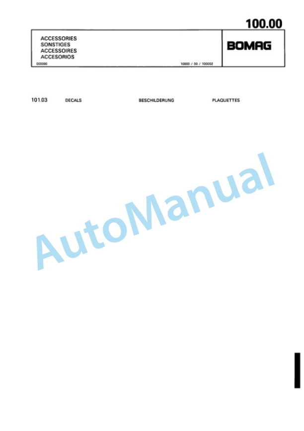 Bomag BW 75 H Double Vibratory Roller Spare Parts Catalogue 00810196 5 Bomag BW 75 H Double Vibratory Roller Spare Parts Catalogue 00810196-5
