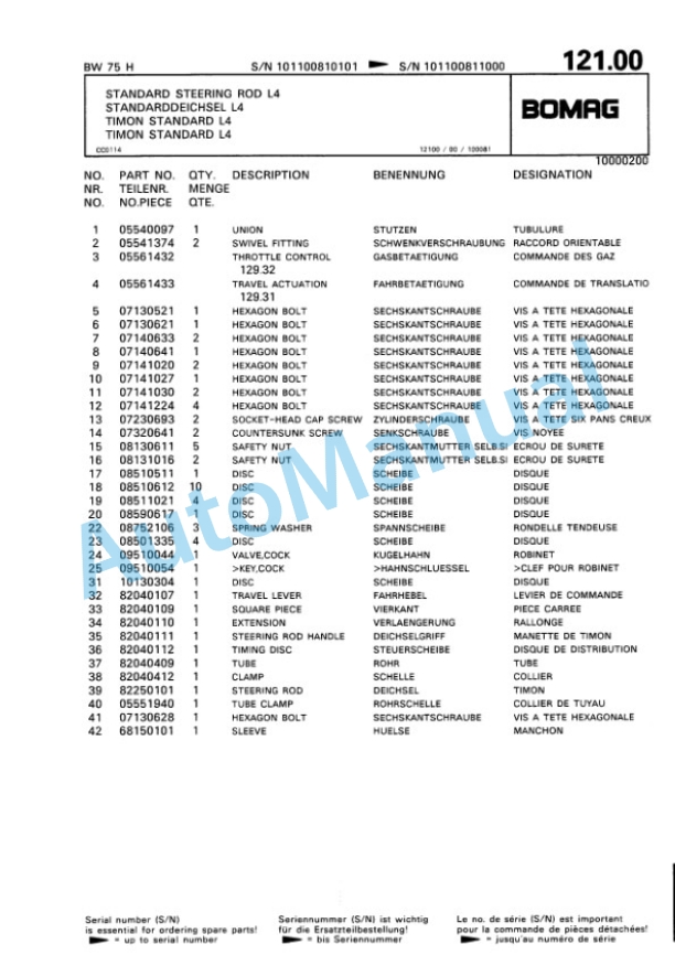 Bomag BW 75 H Double Vibratory Roller Spare Parts Catalogue 00810362 5 Bomag BW 75 H Double Vibratory Roller Spare Parts Catalogue 00810362-5