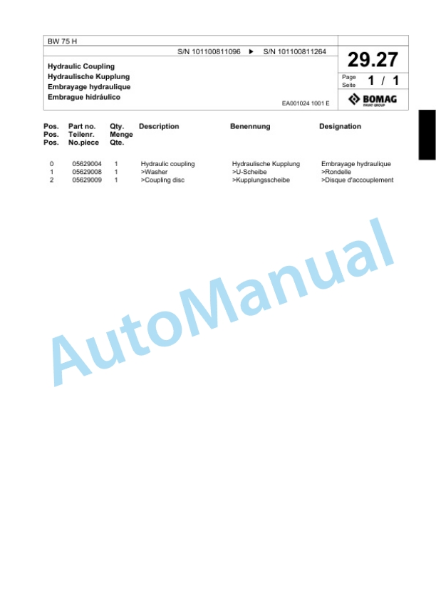 Bomag BW 75 H Double Vibratory Roller Spare Parts Catalogue 00817564 2 Bomag BW 75 H Double Vibratory Roller Spare Parts Catalogue 00817564-2