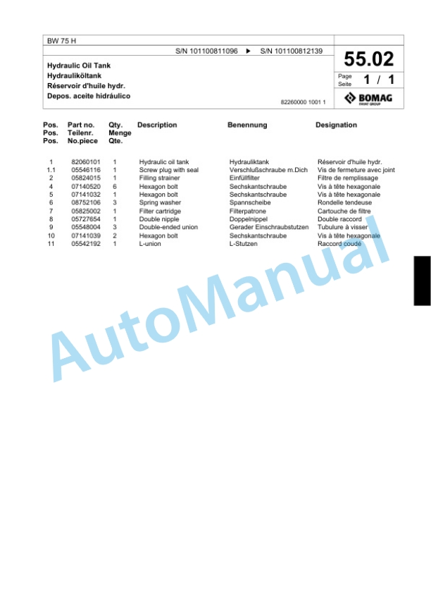 Bomag BW 75 H Double Vibratory Roller Spare Parts Catalogue 00817564 3 Bomag BW 75 H Double Vibratory Roller Spare Parts Catalogue 00817564-3